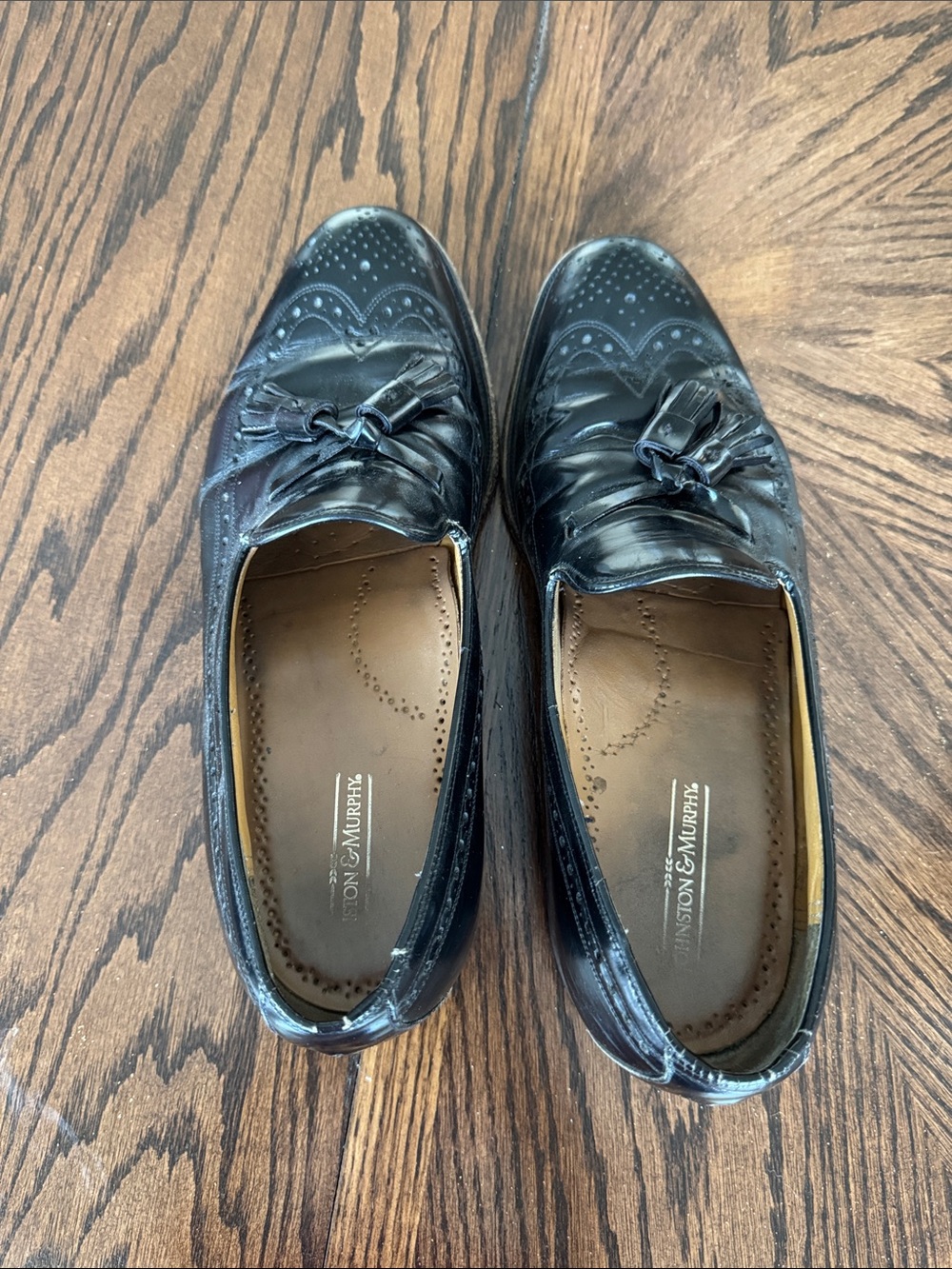Johnston & Murphy Black Leather Tassel Wingtip Loafers